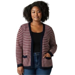 Talbots Cardigan Button-Up Sweater Women M —Red White Blue